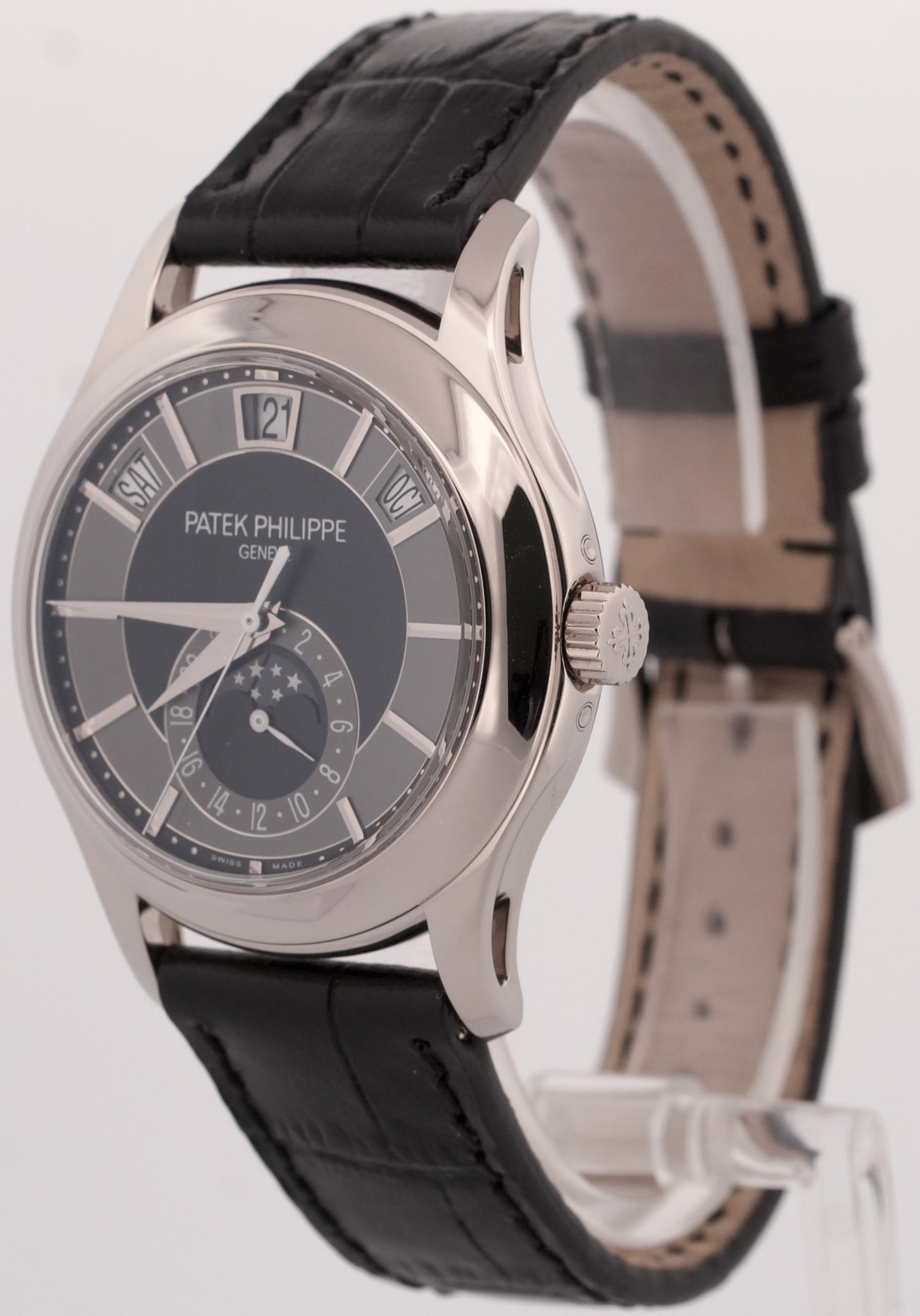 Patek Philippe Annual Calendar 18K White Gold GRAY BLACK Leather 40mm 5205G