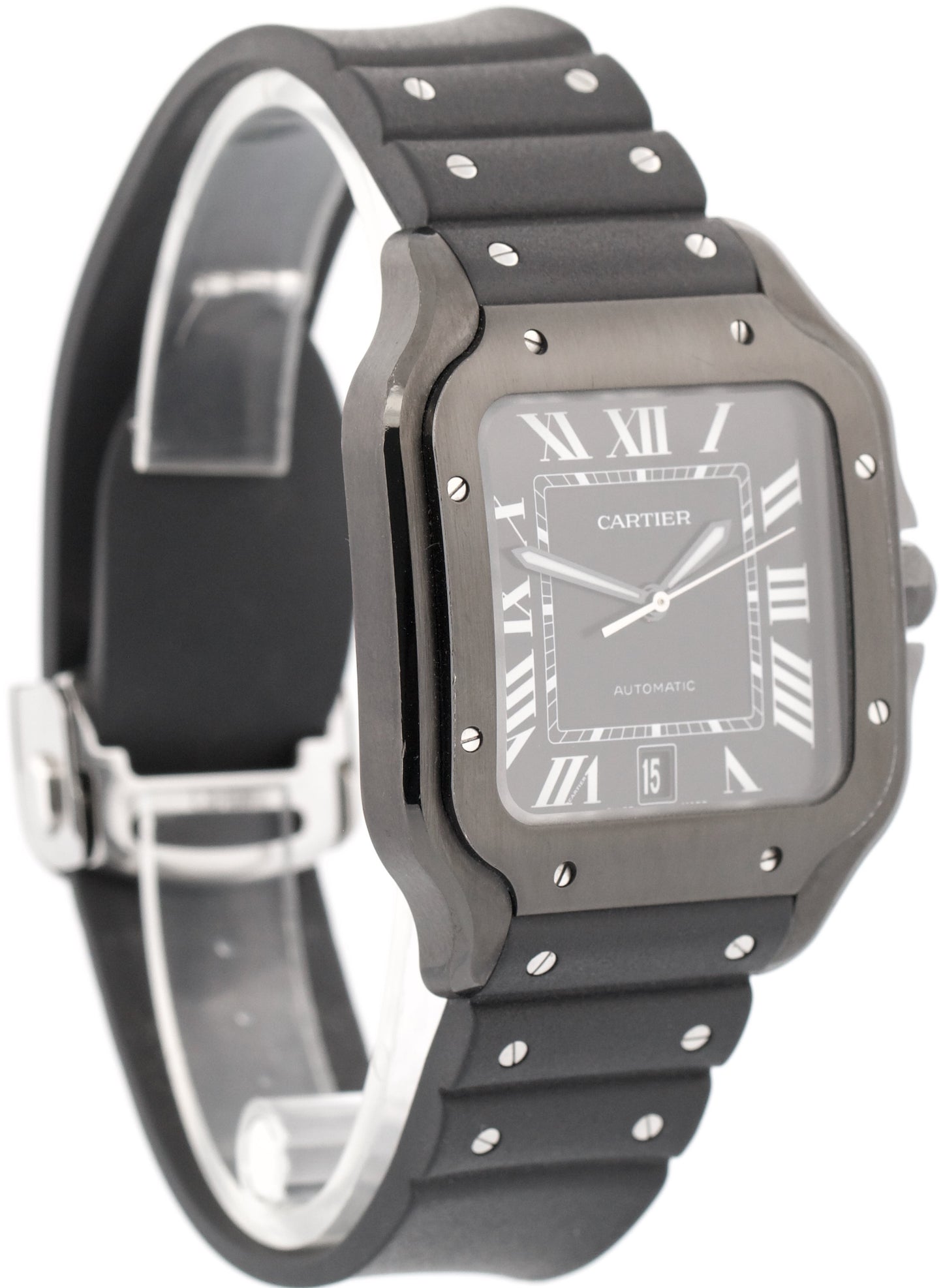 PAPERS Cartier Santos 39.8mm ADLC Black Stainless Steel 4072 Watch WSSA0039