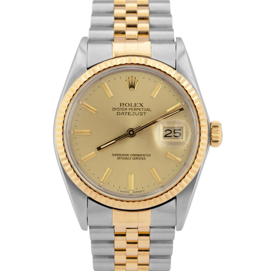 Rolex DateJust 36mm Champagne 18K Gold Two-Tone Stainless Steel Watch 16013