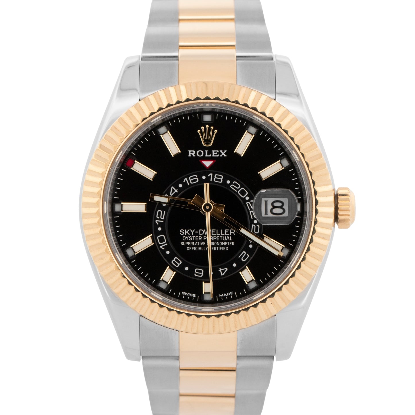 PAPERS Rolex Sky-Dweller Two-Tone 18K Yellow Gold Black 42mm 326933 Watch BOX