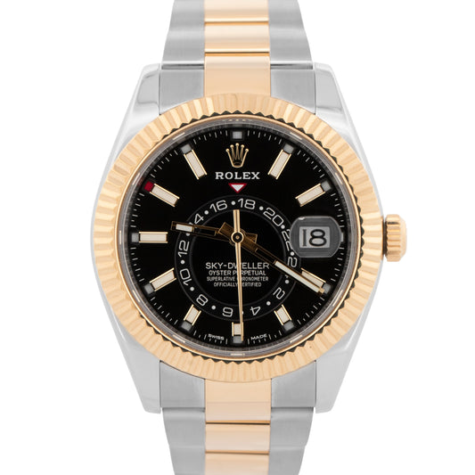 PAPERS Rolex Sky-Dweller Two-Tone 18K Yellow Gold Black 42mm 326933 Watch BOX