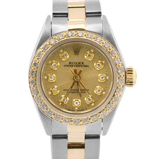Rolex Oyster Perpetual 24mm CHAMPAGNE DIAMOND 18K Gold Oyster Watch 6719 BOX