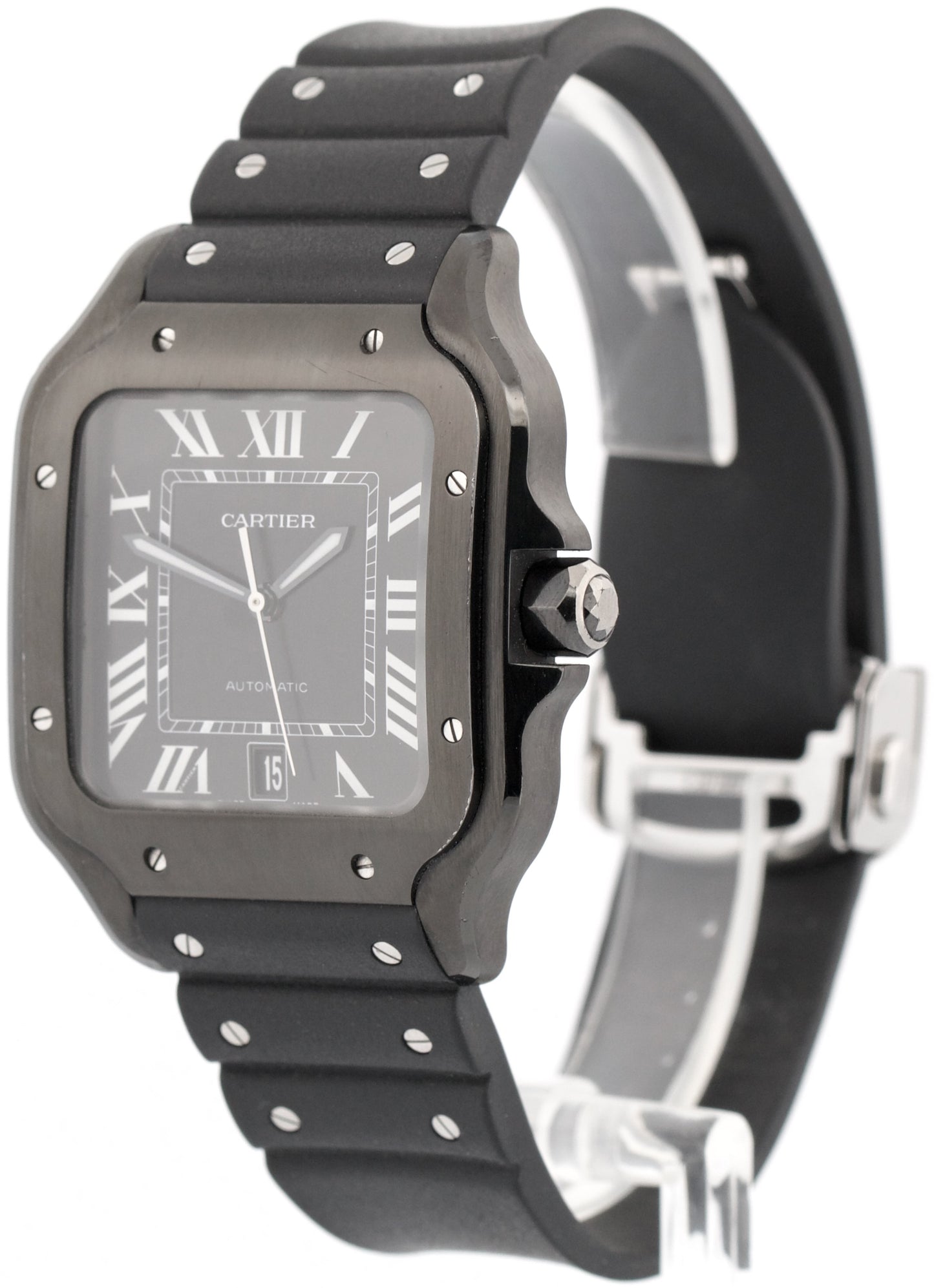 PAPERS Cartier Santos 39.8mm ADLC Black Stainless Steel 4072 Watch WSSA0039