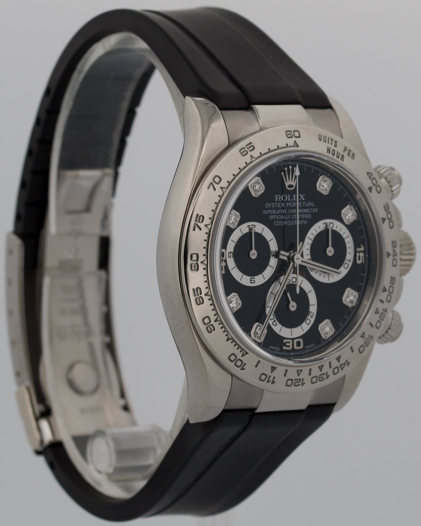 Rolex Daytona Cosmograph BLACK DIAMOND 18K White Gold RUBBER 40mm Watch 116519