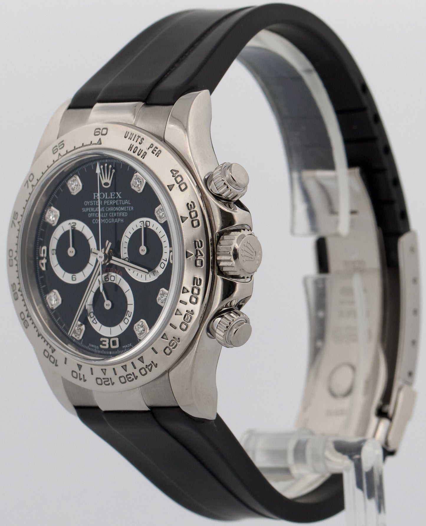 Rolex Daytona Cosmograph BLACK DIAMOND 18K White Gold RUBBER 40mm Watch 116519