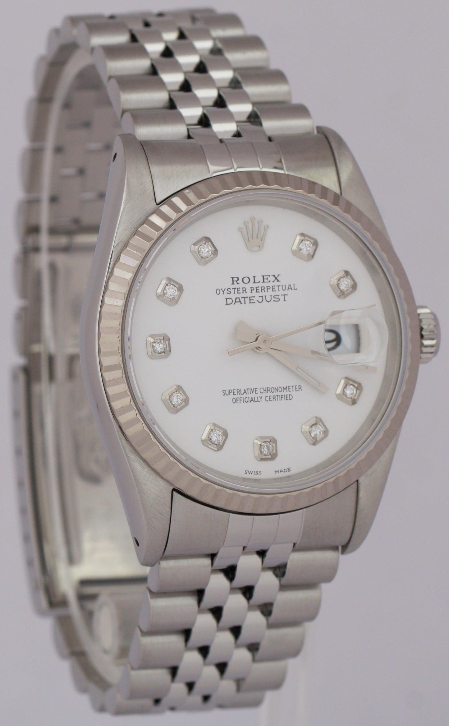 Rolex DateJust WHITE DIAMOND 36mm Stainless Steel JUBILEE 18K White Gold 16234