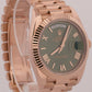 Rolex Day-Date President 40mm OLIVE GREEN ROMAN 18K Rose Gold Fluted 228235