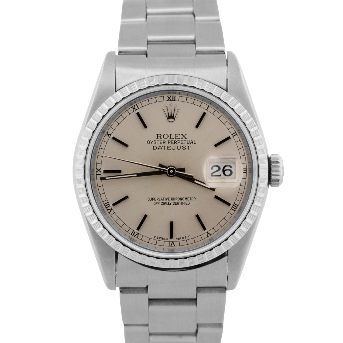 Rolex DateJust 16220 Silver Stainless Steel Patina 36mm Oyster Watch