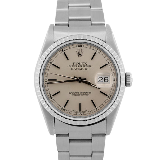Rolex DateJust 16220 Silver Stainless Steel Patina 36mm Oyster Watch