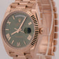 Rolex Day-Date President 40mm OLIVE GREEN ROMAN 18K Rose Gold Fluted 228235