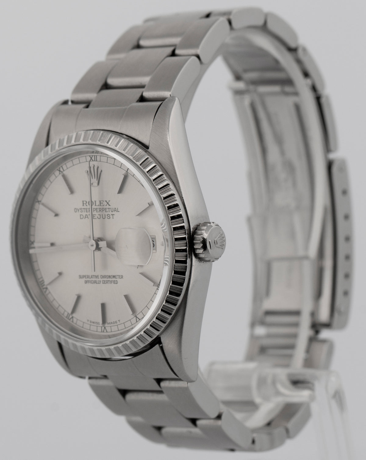Rolex DateJust 16220 Silver Stainless Steel Patina 36mm Oyster Watch
