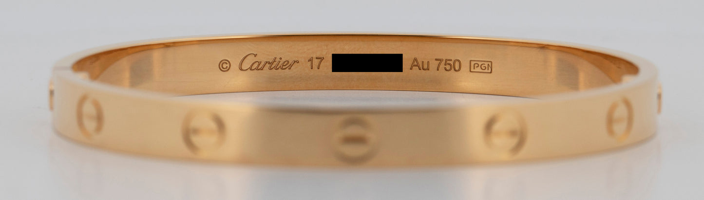 2024 Cartier Love Bracelet Size 17 18K Yellow Gold Box Papers