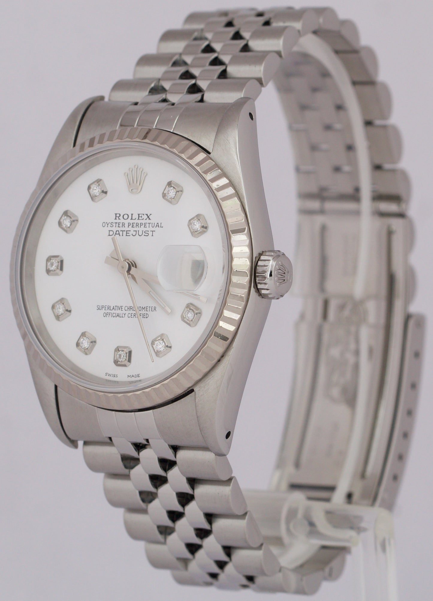 Rolex DateJust WHITE DIAMOND 36mm Stainless Steel JUBILEE 18K White Gold 16234