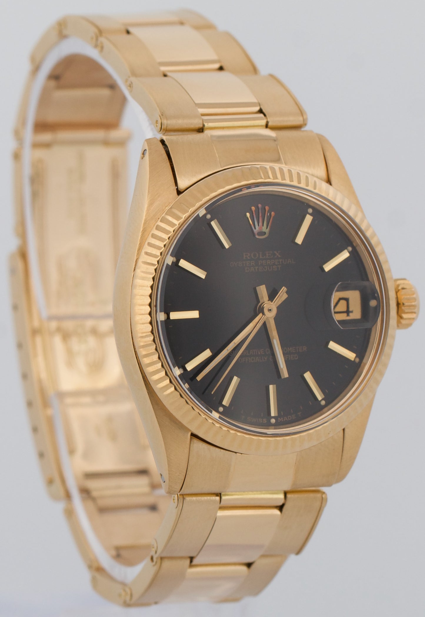 VINTAGE 1974 Ladies Rolex DateJust BLACK 26mm 18K Yellow Gold Oyster 6927 Watch