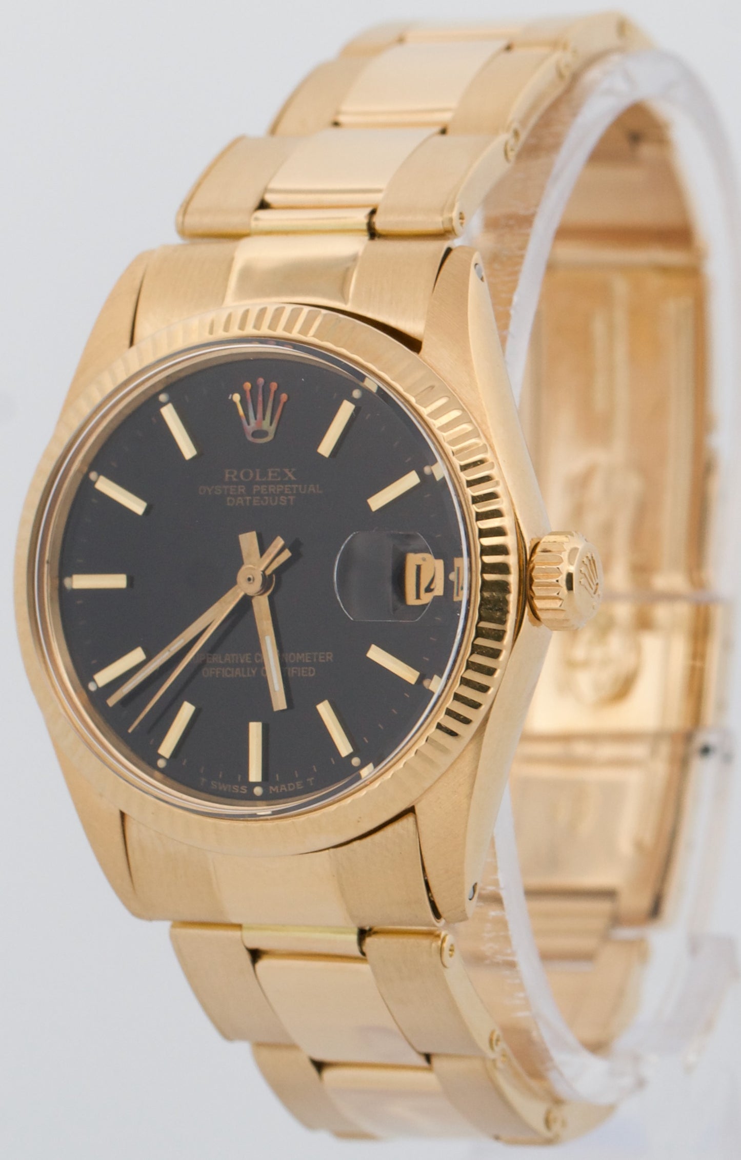 VINTAGE 1974 Ladies Rolex DateJust BLACK 26mm 18K Yellow Gold Oyster 6927 Watch