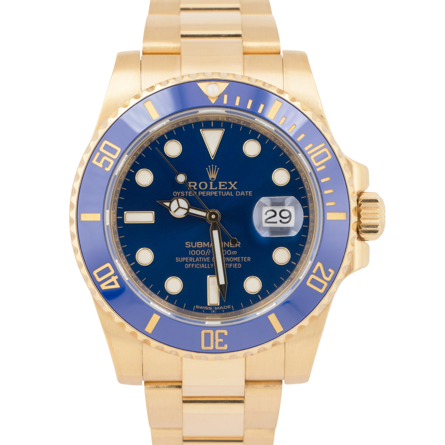 MINT PAPERS Rolex Submariner Date 40mm Ceramic Yellow Gold Blue 116618 LB BOX