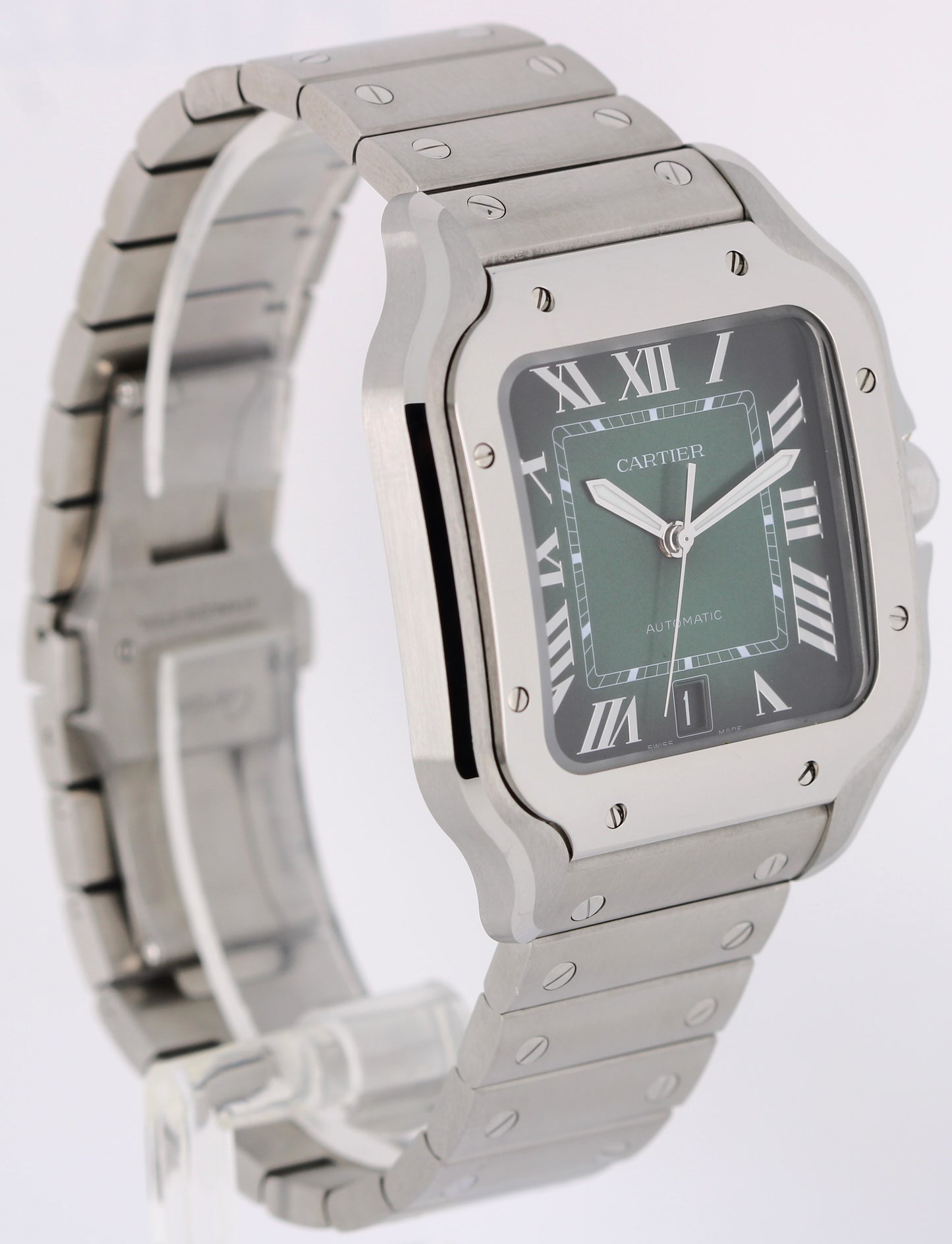 Cartier Santos-Dumont Large PAPERS Steel GREEN  39.8mm WSSA0062 4072 Watch BOX
