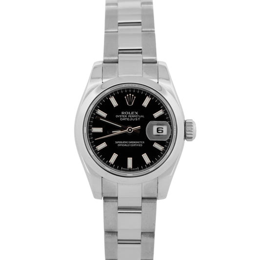 Ladies Rolex DateJust 26mm Black Stainless Steel Oyster Automatic Watch 179160