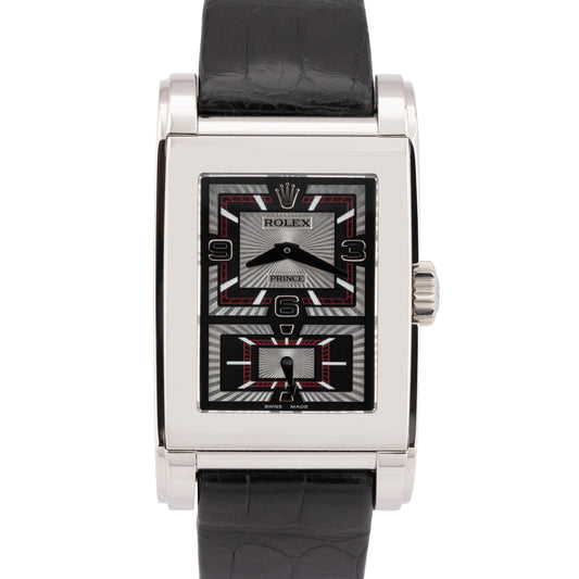 MINT PAPERS Rolex Cellini Prince 18K White Gold 38mm x 28mm Black 5443/9 BOX