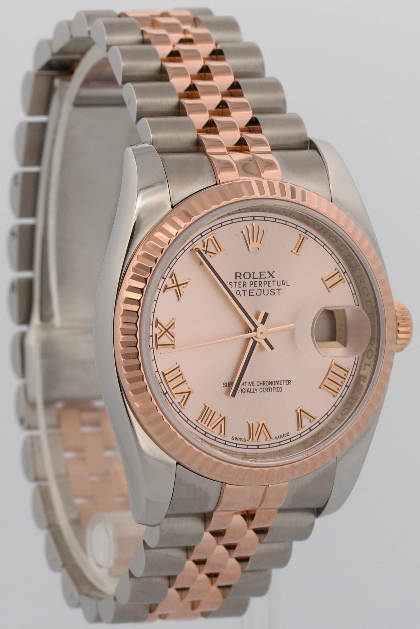 2012 PAPERS Rolex DateJust 36mm PINK ROMAN 18K Gold Steel JUBILEE 116231 BOX
