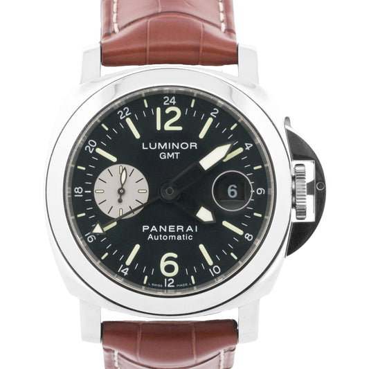 PAPERS Panerai Luminor GMT PAM88 Black Leather Steel 44mm Watch PAM00088 BOX