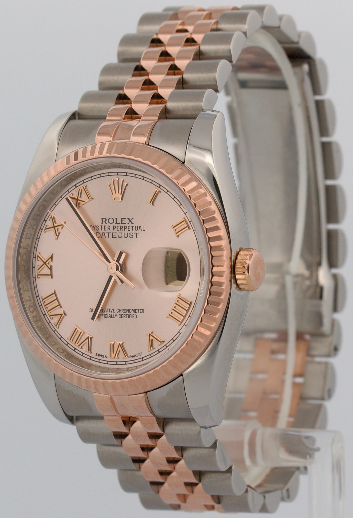 2012 PAPERS Rolex DateJust 36mm PINK ROMAN 18K Gold Steel JUBILEE 116231 BOX