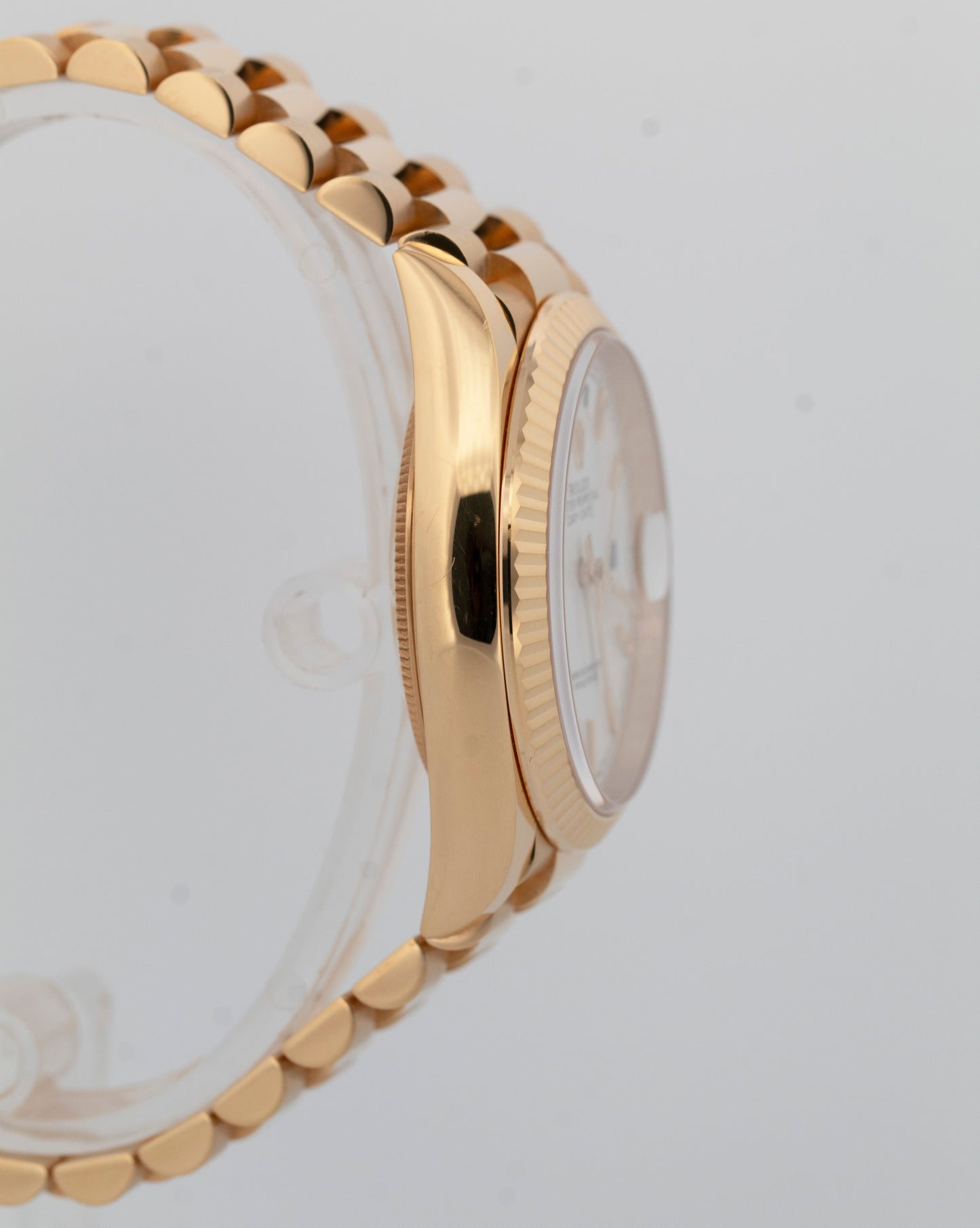 Rolex Day-Date President 18K Yellow Gold White 36mm Fluted Watch 128238
