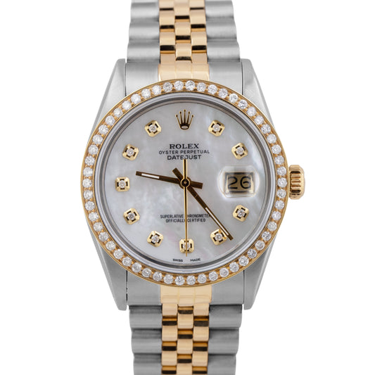 Rolex DateJust 36mm MOP DIAMOND 18K Gold Two-Tone Stainless Steel Watch 16013