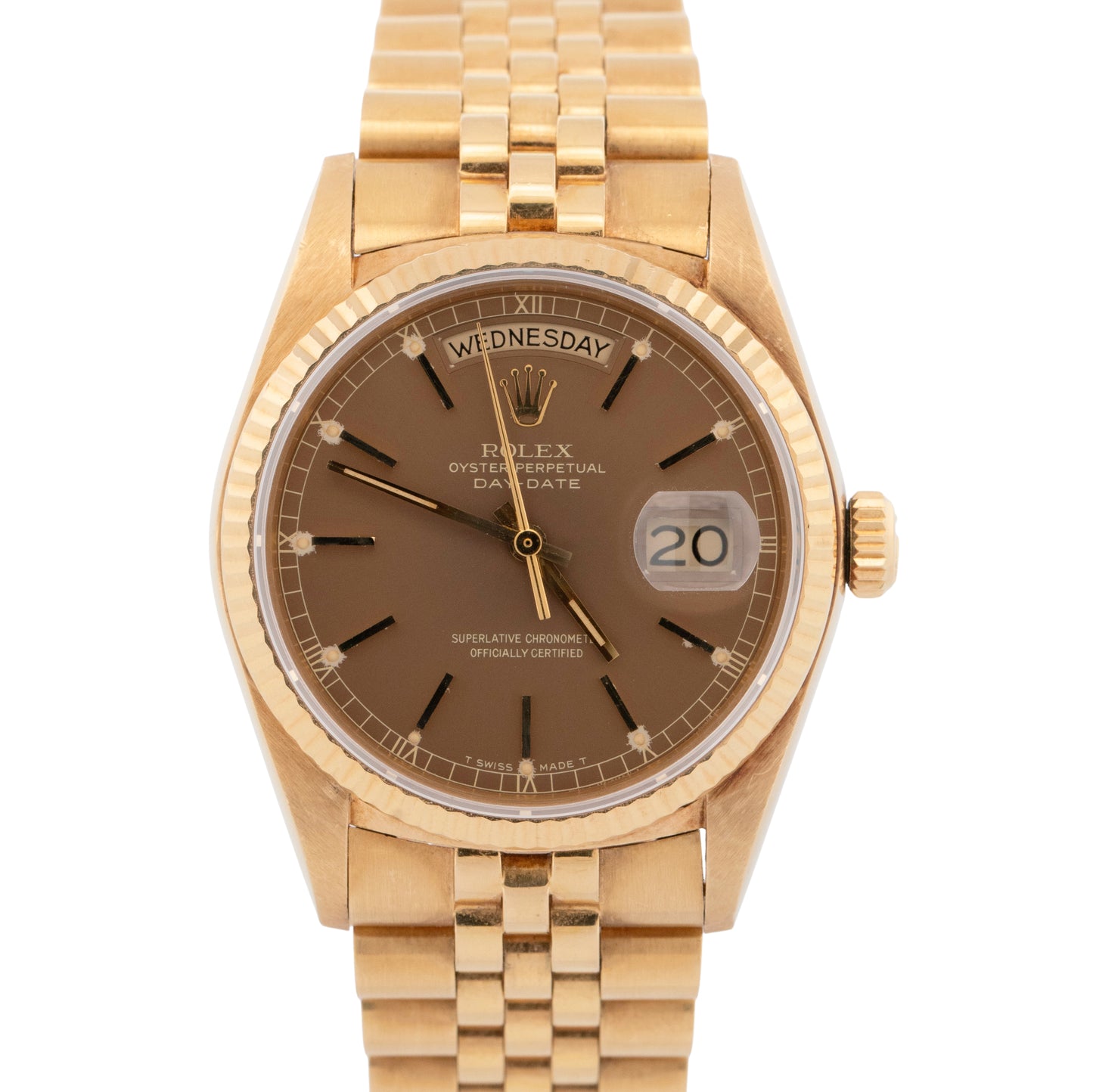 UNPOLISHED Rolex Day-Date CANDLESTICK PATINA DIAL Jubilee Gold 36mm Watch 18038