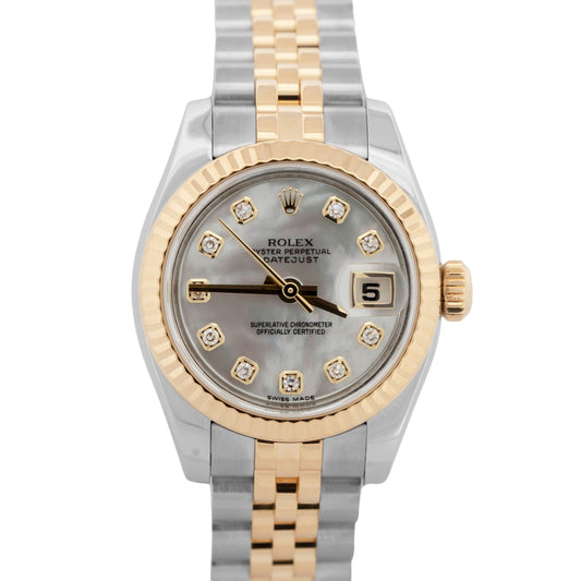 Rolex DateJust Two-Tone MOP DIAMOND Yellow Gold Steel Jubilee 26mm 179173 Watch