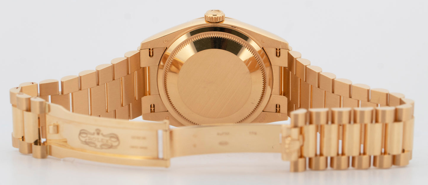 Rolex Day-Date President 18K Yellow Gold White 36mm Fluted Watch 128238