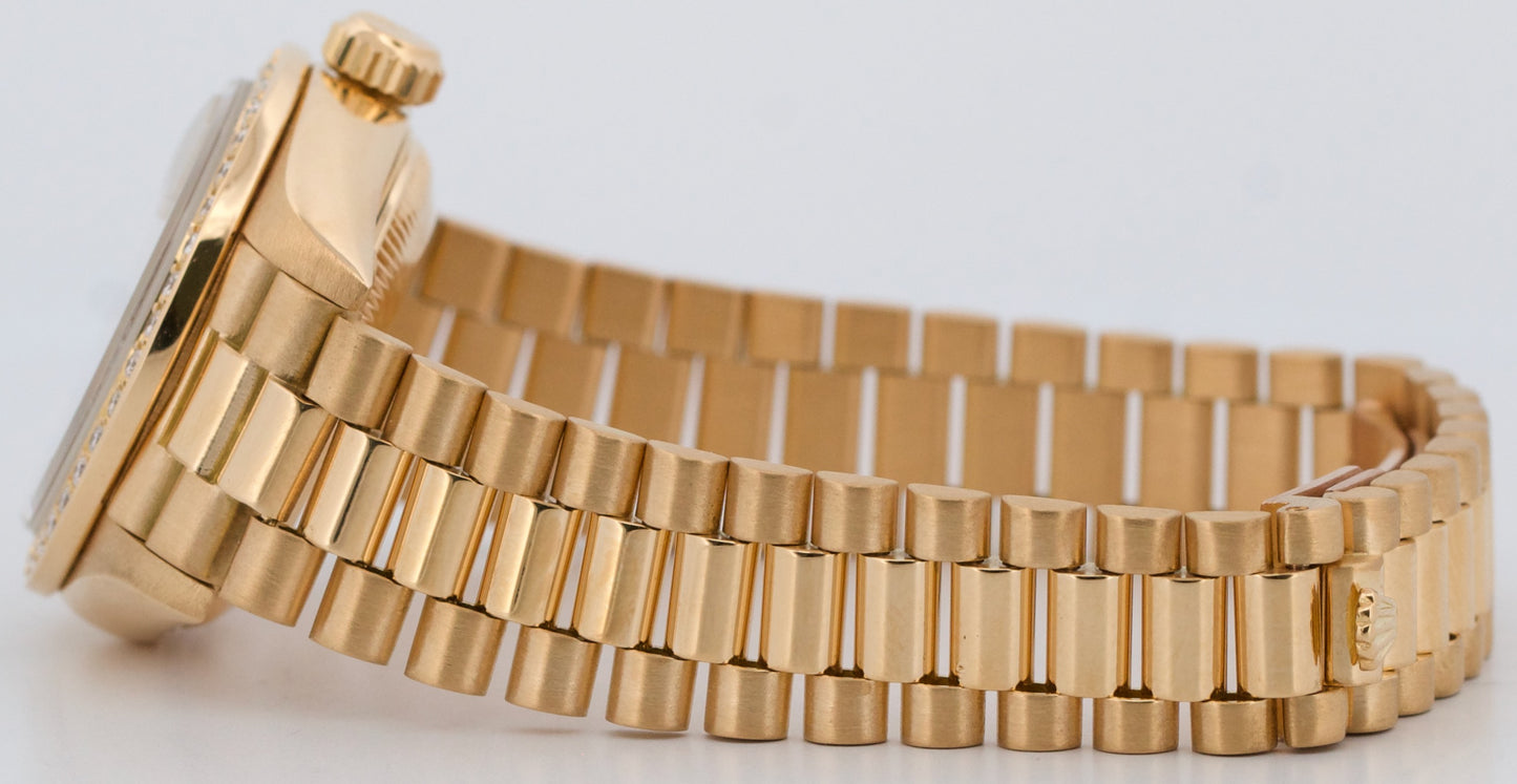 Ladies Rolex DateJust President 26mm Champagne DIAMOND BEZEL 18K Gold 69178 BOX