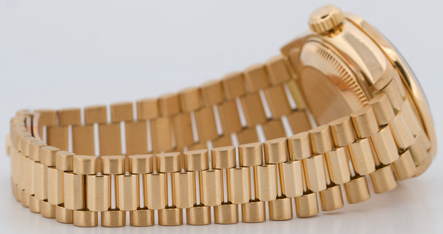 Ladies Rolex DateJust President 26mm Champagne DIAMOND BEZEL 18K Gold 69178 BOX