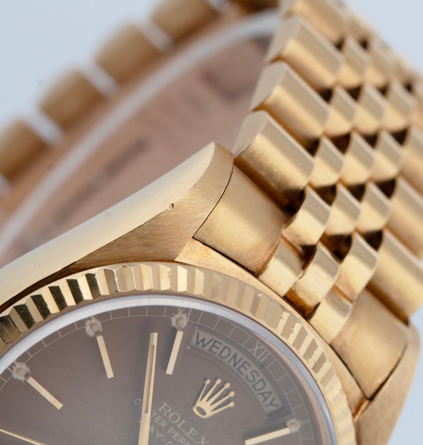 UNPOLISHED Rolex Day-Date CANDLESTICK PATINA DIAL Jubilee Gold 36mm Watch 18038