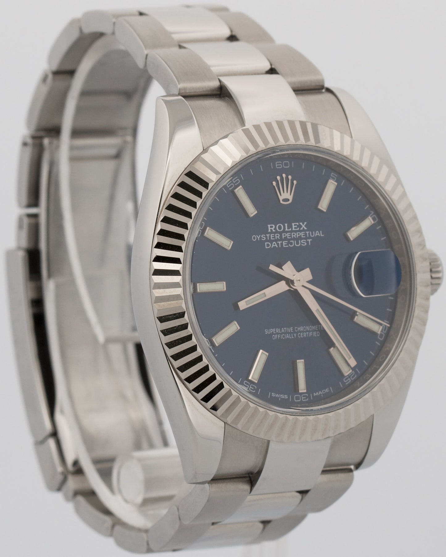 2017 PAPERS Rolex DateJust 41 BLUE 18K Steel OYSTER Fluted 41mm 126334 BOX