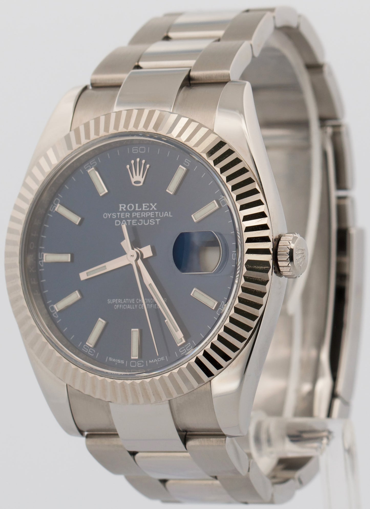 2017 PAPERS Rolex DateJust 41 BLUE 18K Steel OYSTER Fluted 41mm 126334 BOX