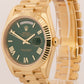2025 PAPERS Rolex Day-Date President 40mm GREEN ROMAN 18K Yellow Gold 228238 BOX