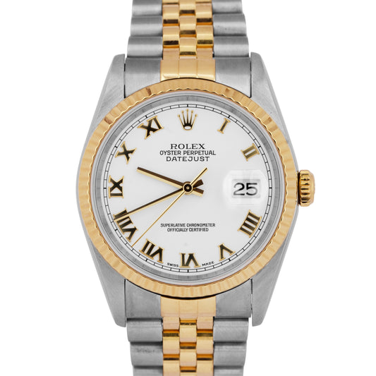 PAPERS Rolex DateJust 36mm White Two-Tone 18K Yellow Gold Steel Watch 16233 BOX