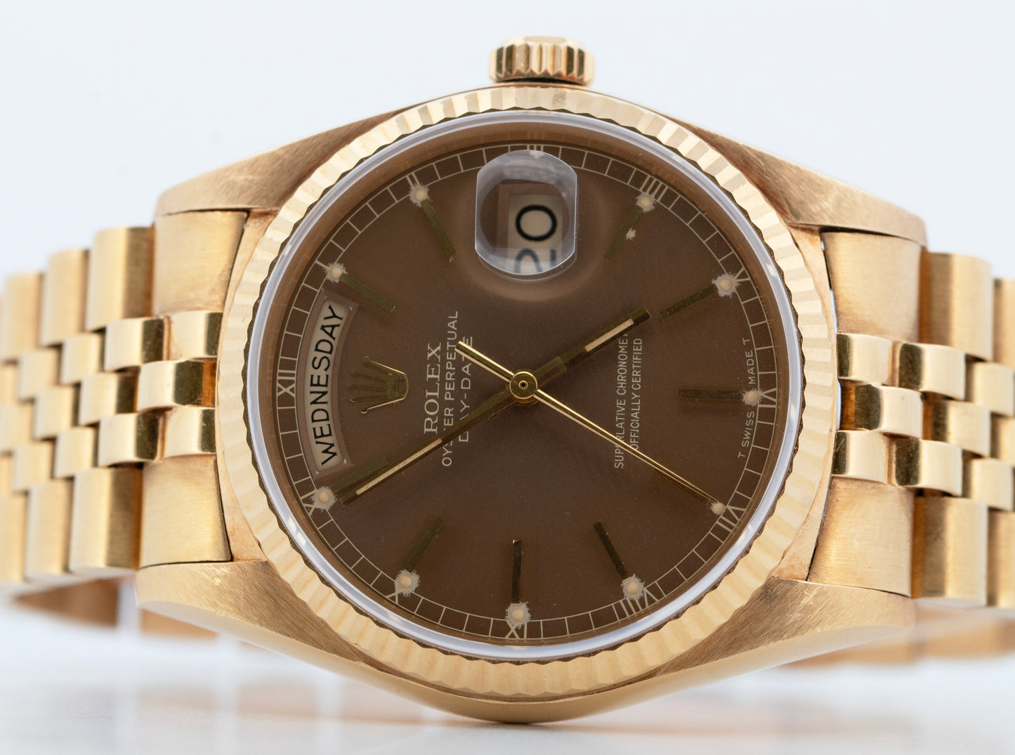 UNPOLISHED Rolex Day-Date CANDLESTICK PATINA DIAL Jubilee Gold 36mm Watch 18038