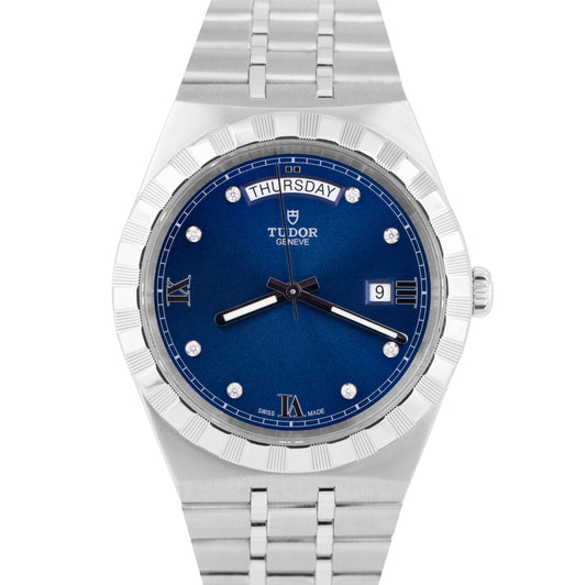 MINT 2023 Tudor Royal 41mm Blue DIAMOND Automatic Steel Day Date Watch 28600 B+P