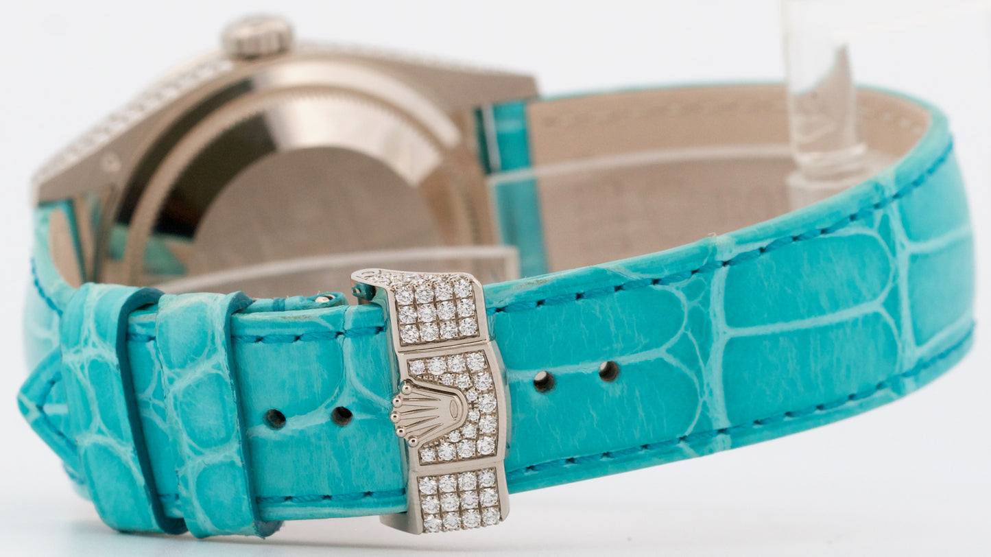 NEW 2025 PAPERS Rolex Day-Date PAVE DIAMOND TURQUOISE ROMAN 36mm 128159RBR BOX