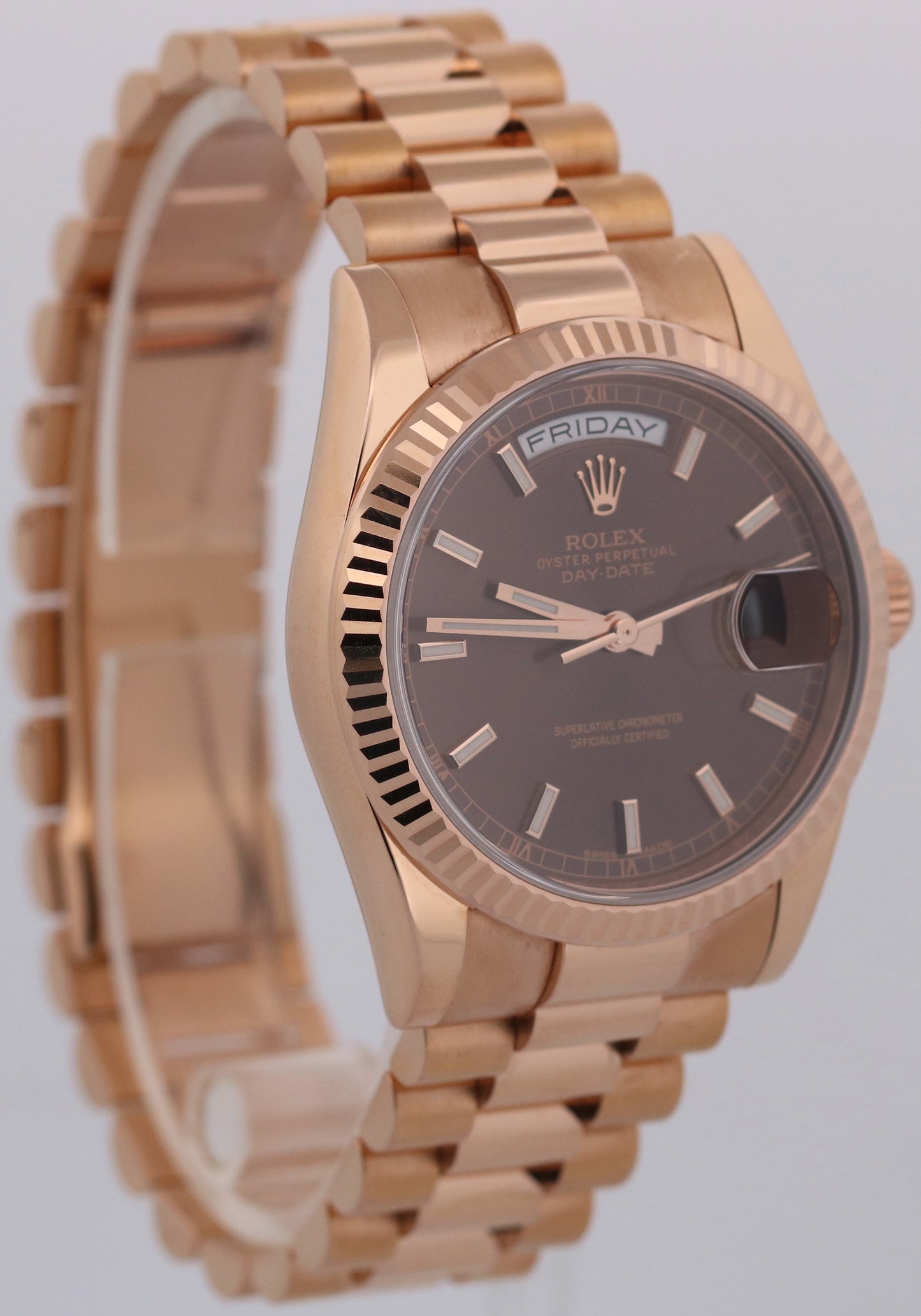 2018 PAPERS Rolex Day-Date President CHOCOLATE Brown 18K Gold 36mm 118235 BOX