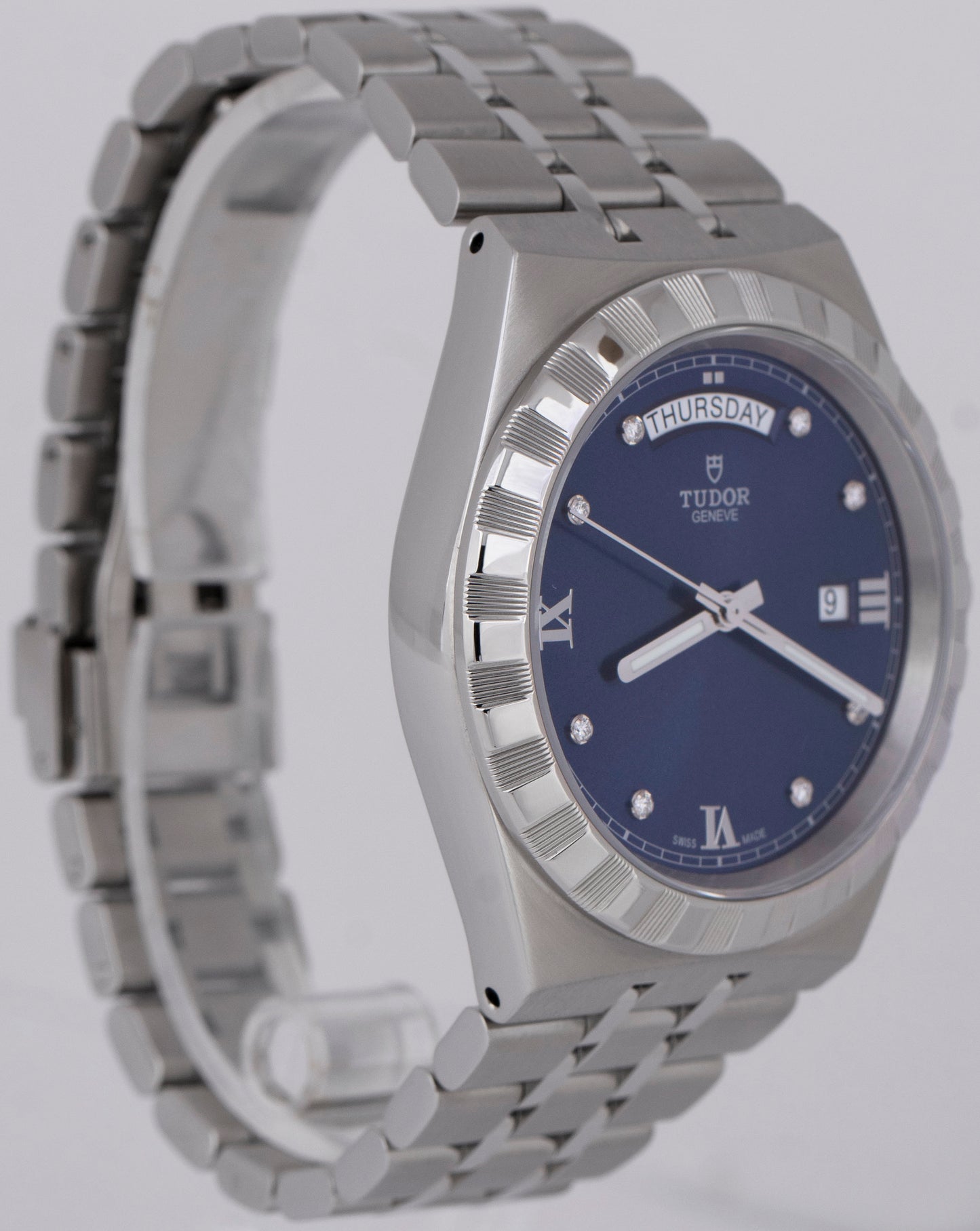 MINT 2023 Tudor Royal 41mm Blue DIAMOND Automatic Steel Day Date Watch 28600 B+P