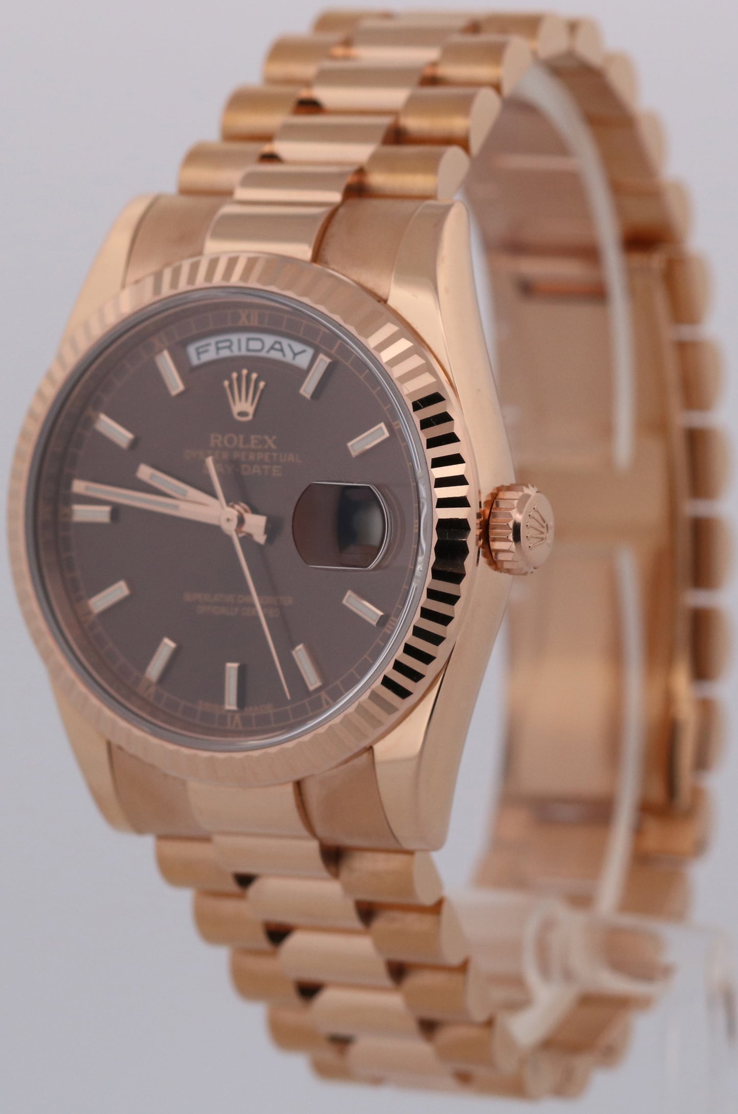 2018 PAPERS Rolex Day-Date President CHOCOLATE Brown 18K Gold 36mm 118235 BOX