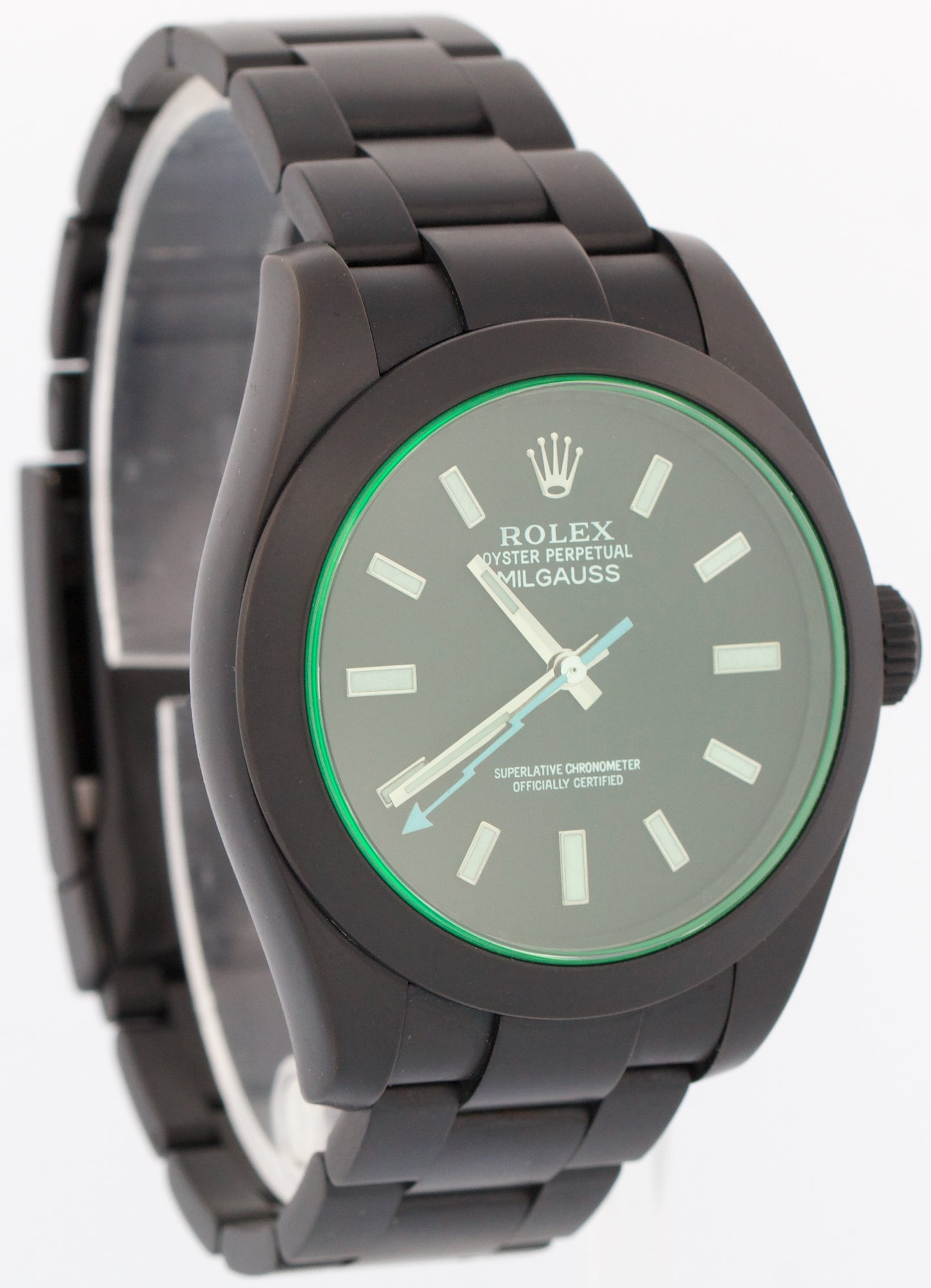 PAPERS Rolex Milgauss PVD BLACK Green 40mm LABEL NOIR Steel Watch 116400 BOX