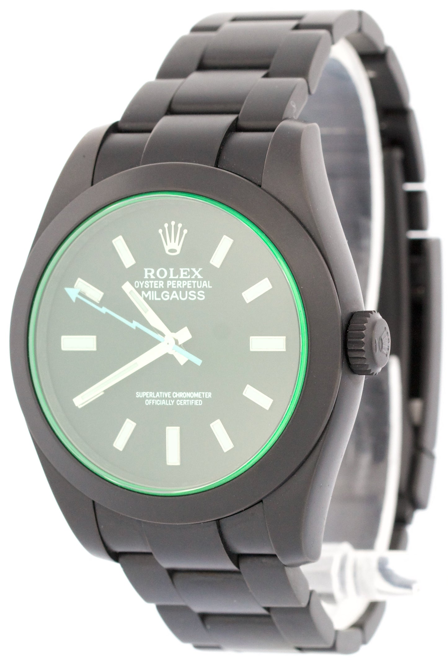 PAPERS Rolex Milgauss PVD BLACK Green 40mm LABEL NOIR Steel Watch 116400 BOX