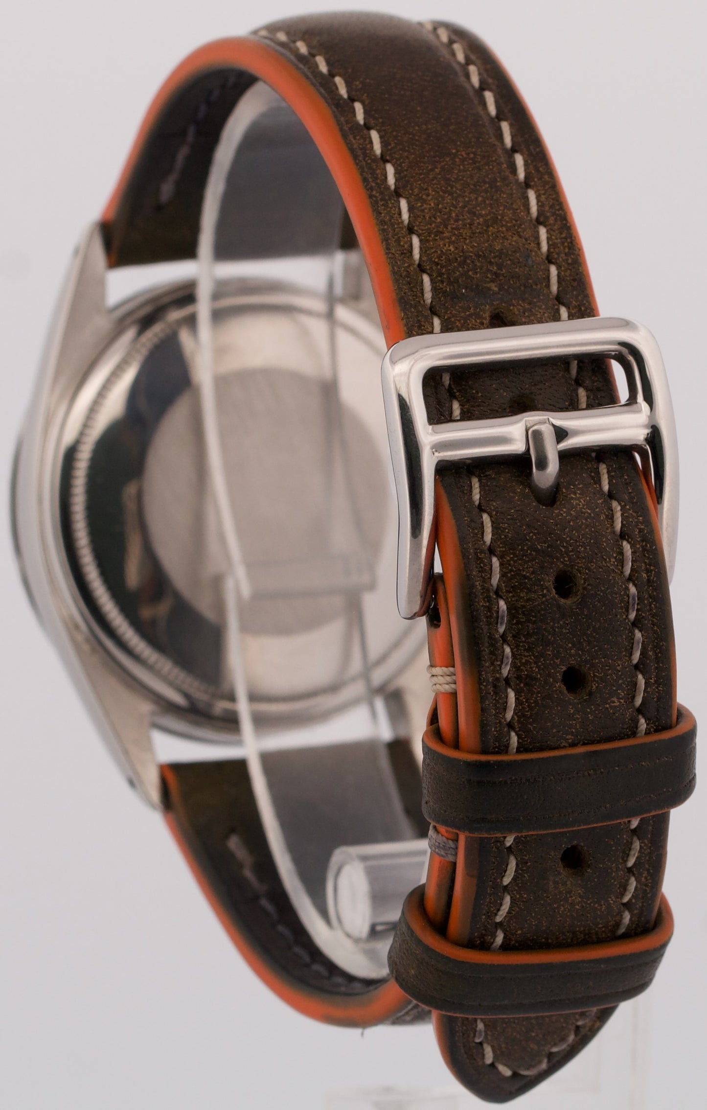 1971 Rolex DateJust 36mm SILVER Stainless Steel Engine-Turned Leather Watch 1603