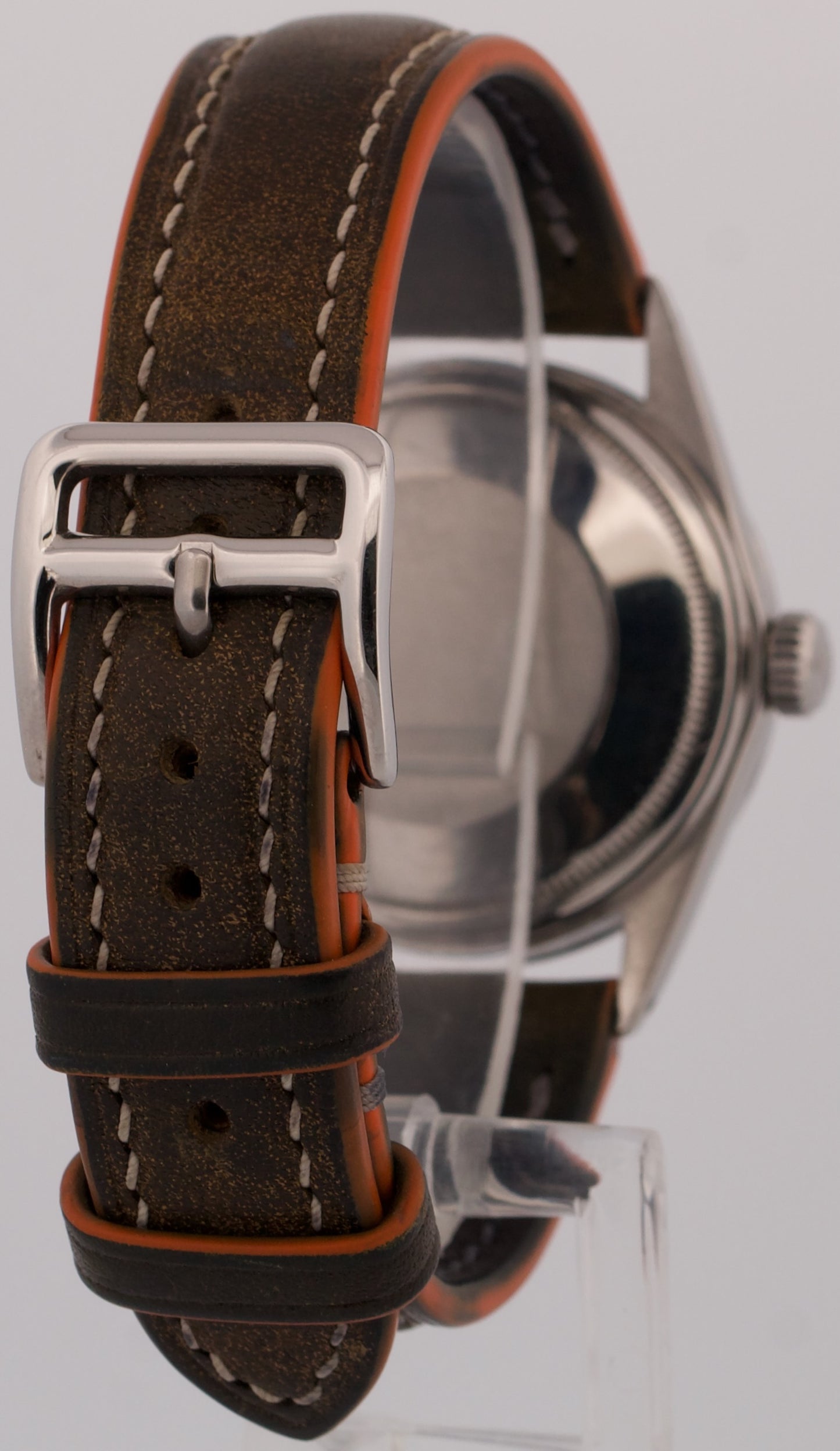 1971 Rolex DateJust 36mm SILVER Stainless Steel Engine-Turned Leather Watch 1603
