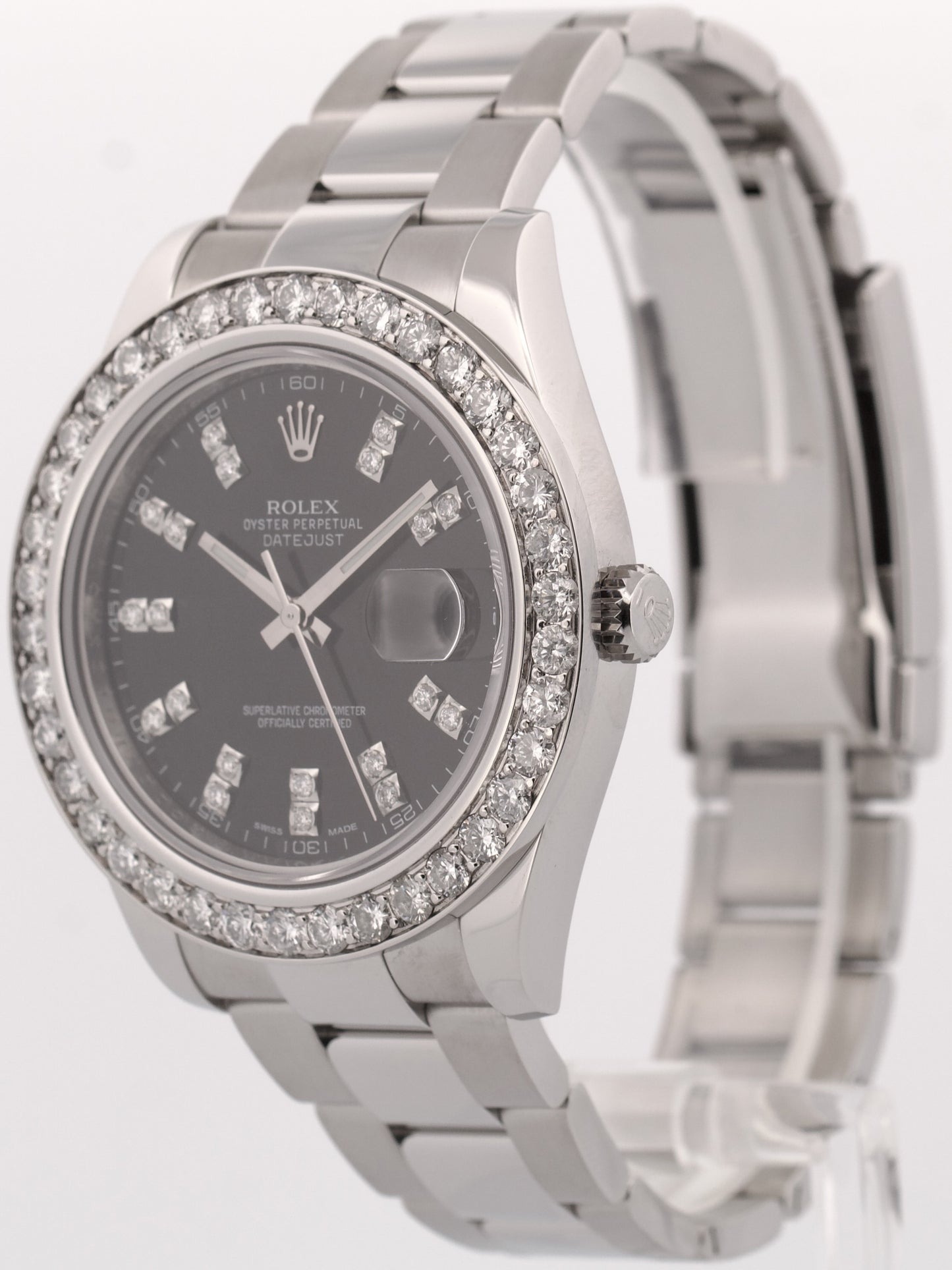 Rolex DateJust II BLACK DIAMOND BEZEL Stainless Steel 41mm Oyster 116334 Watch