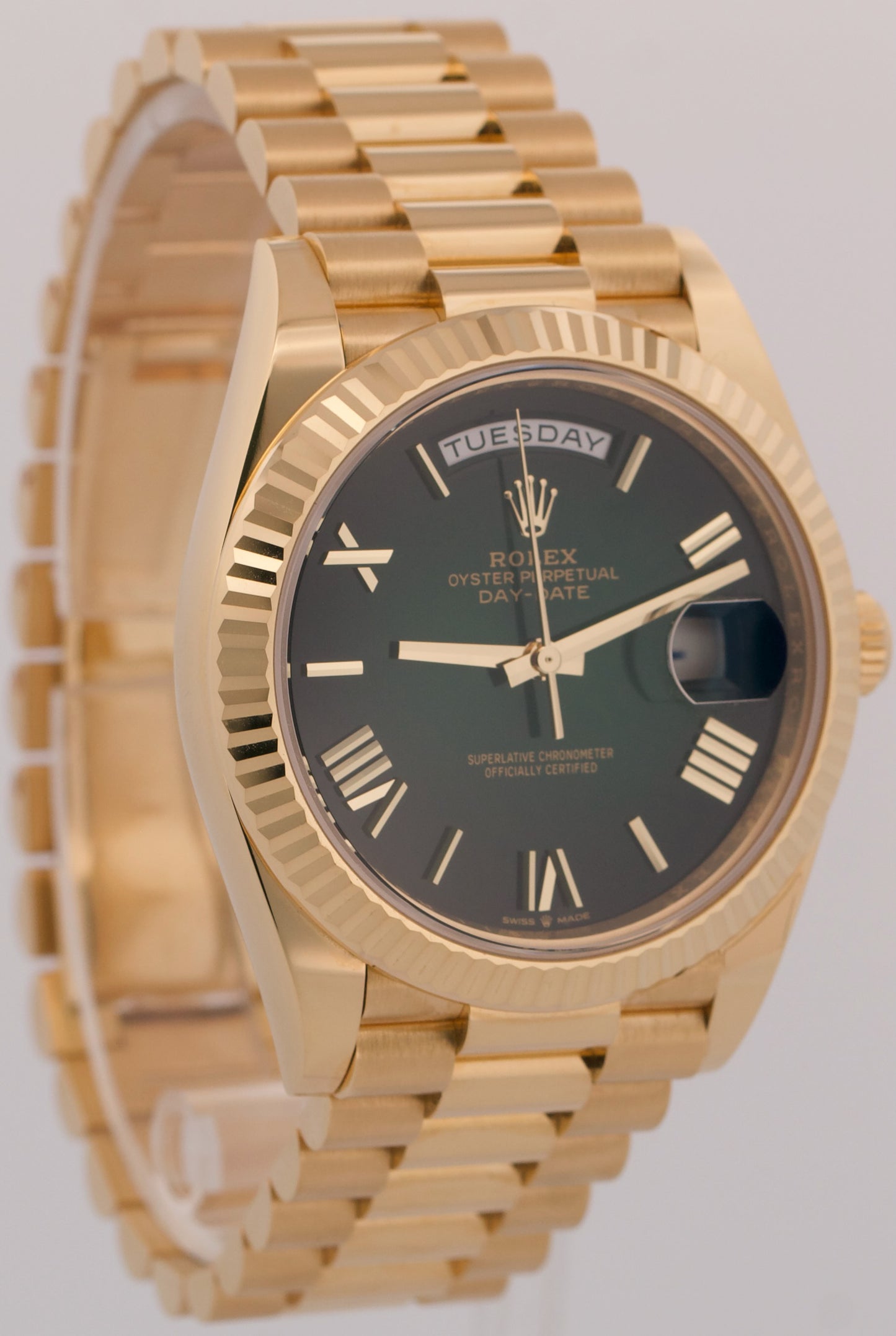 2026 PAPERS Rolex Day-Date President 18K Gold GREEN OMBRE ROMAN 40mm 228238 BOX